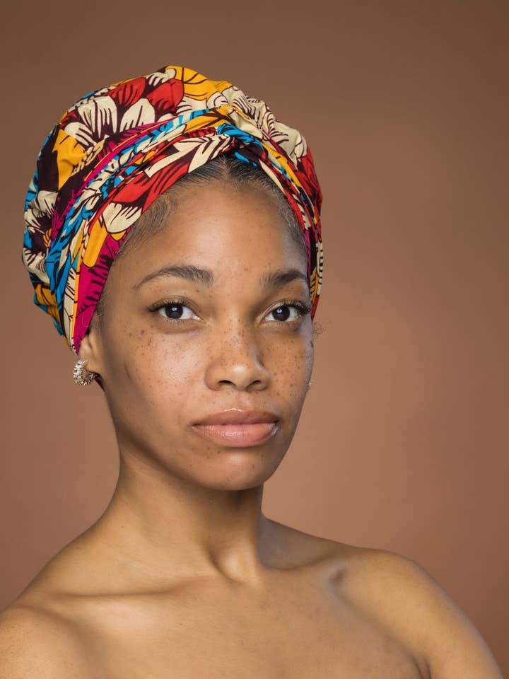 Easy headwrap - Satin lined hair bonnet - Red & Blue Flowers for wholesale by AfricanFabs