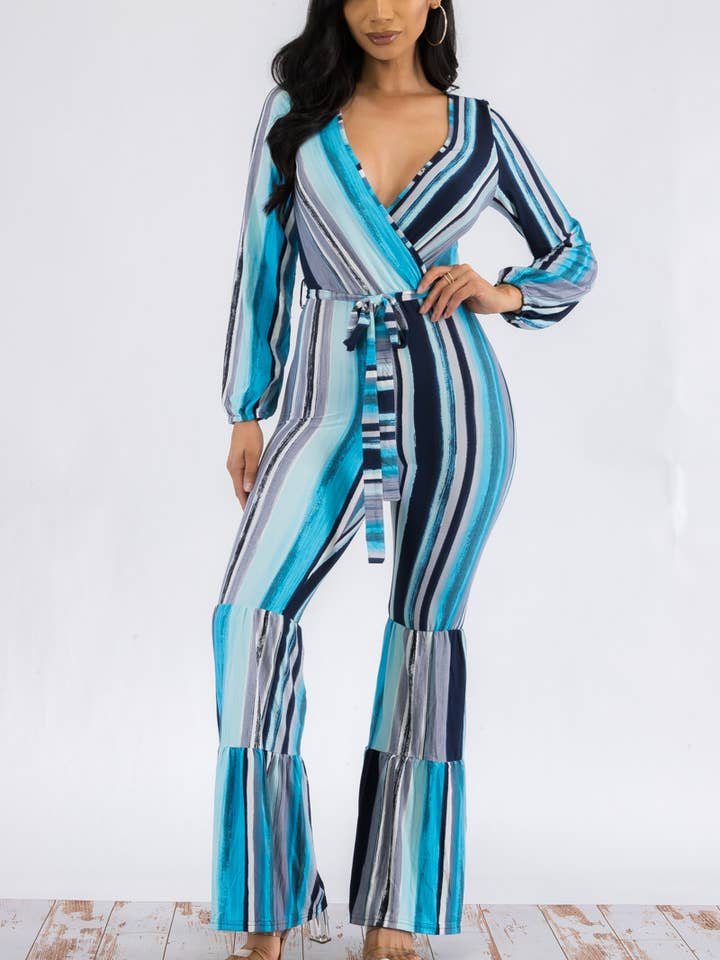 P651 - Long Sleeve Stripe Jumpsuit for wholesale by H&H Fashion Inc.