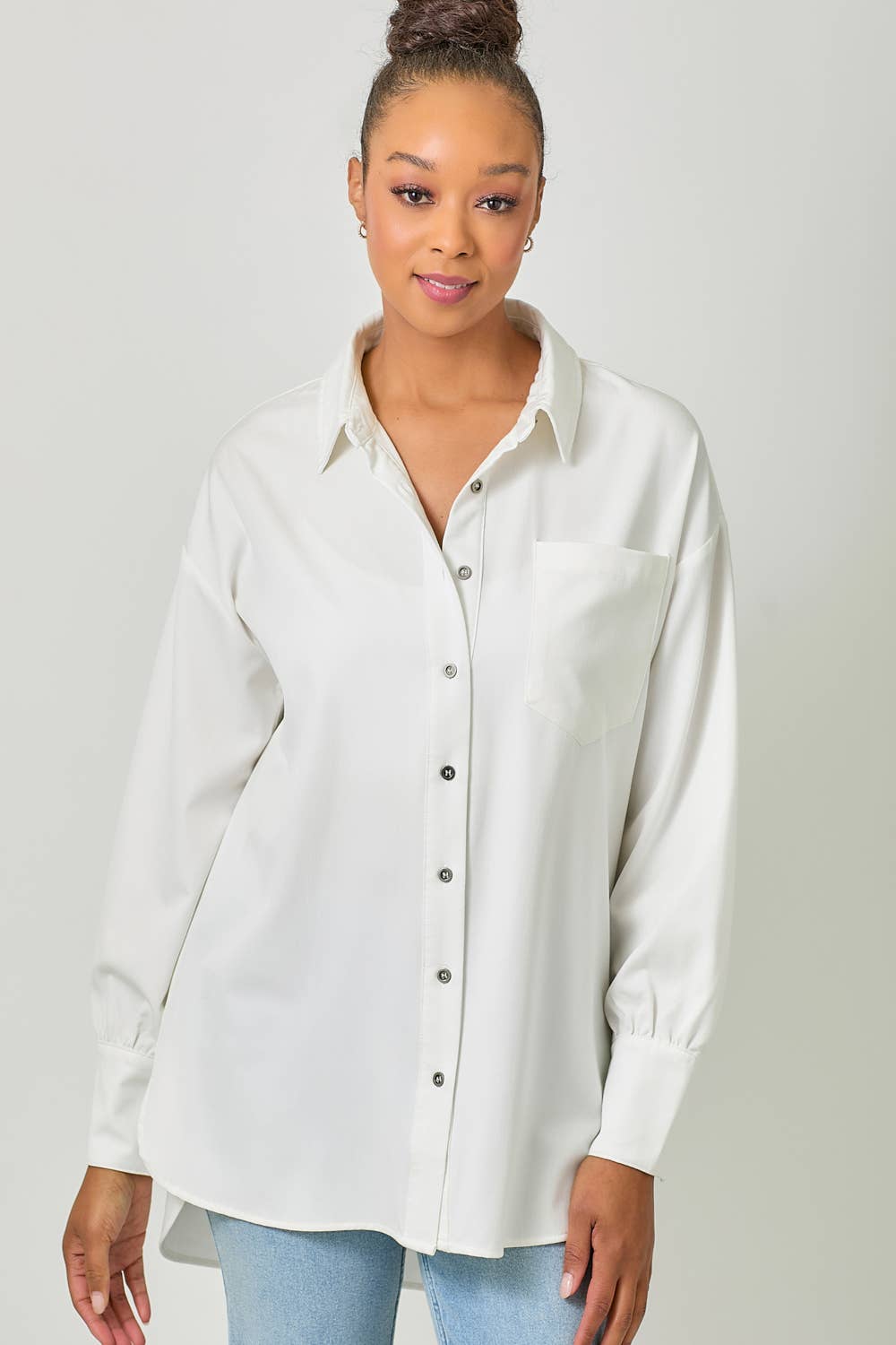 Mystree - Wholesale Button Down Shirt - Women's - 60937 Tencel Oversized Button Up Shirt14