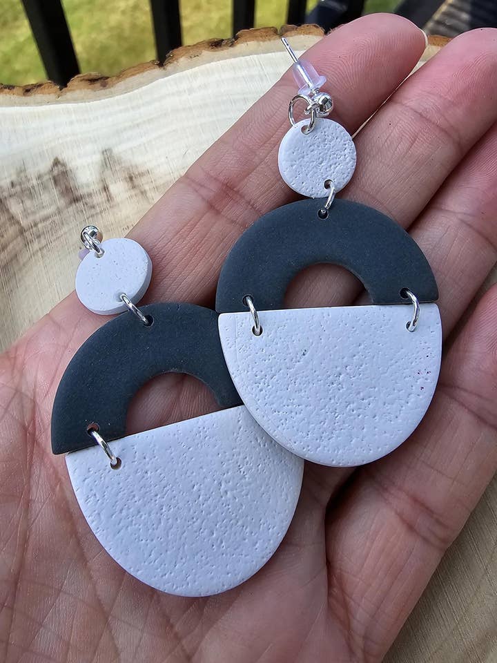 Forest Teal & Pebbled White Polymer Clay Earrings for wholesale by ANS Designs Co