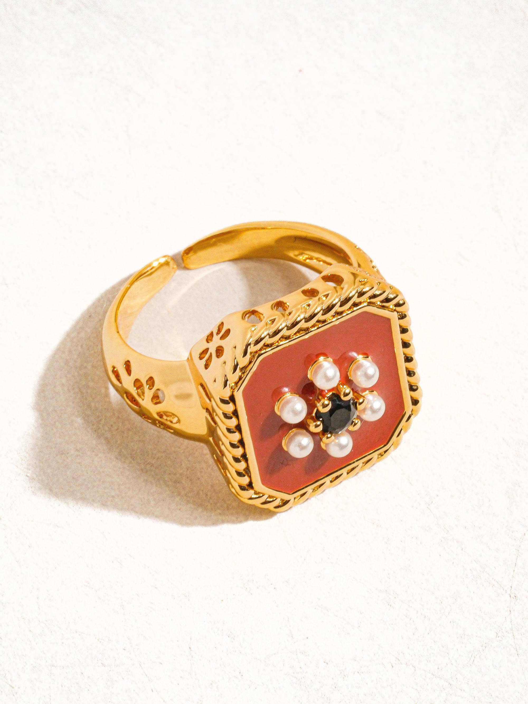 Rouge 18K Gold Red Enamel Vintage Adjustable Ring for wholesale on Faire
