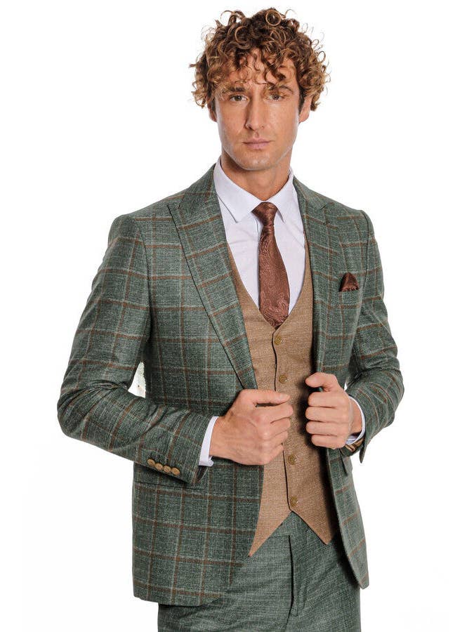 Verde Terno masculino com estampa xadrez com estampa elegante - Wessi para venda a revendedores na Faire4