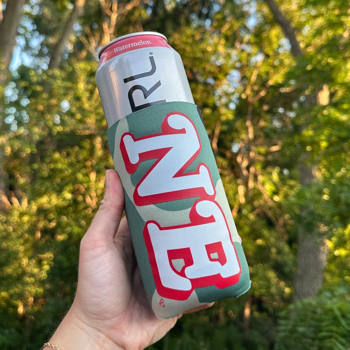 NE Nebraska Camo Tall Boy Koozie for wholesale by The Cold Hearted Collective