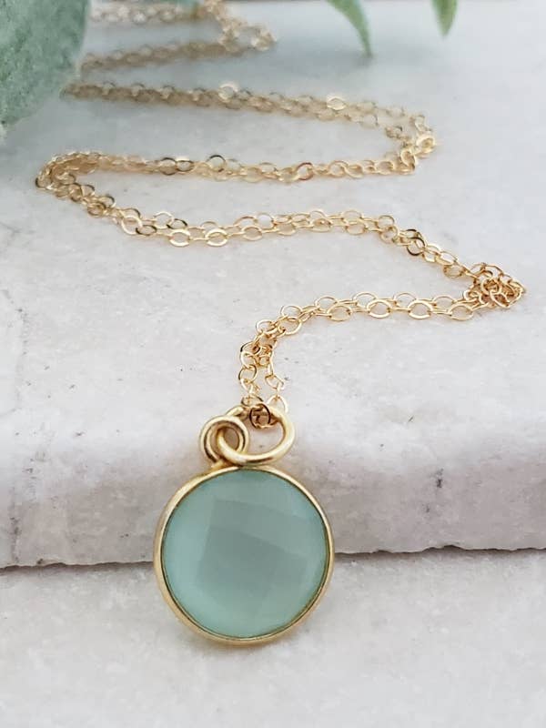 Gold Aqua Chalcedony Necklace for wholesale by Sosie Designs