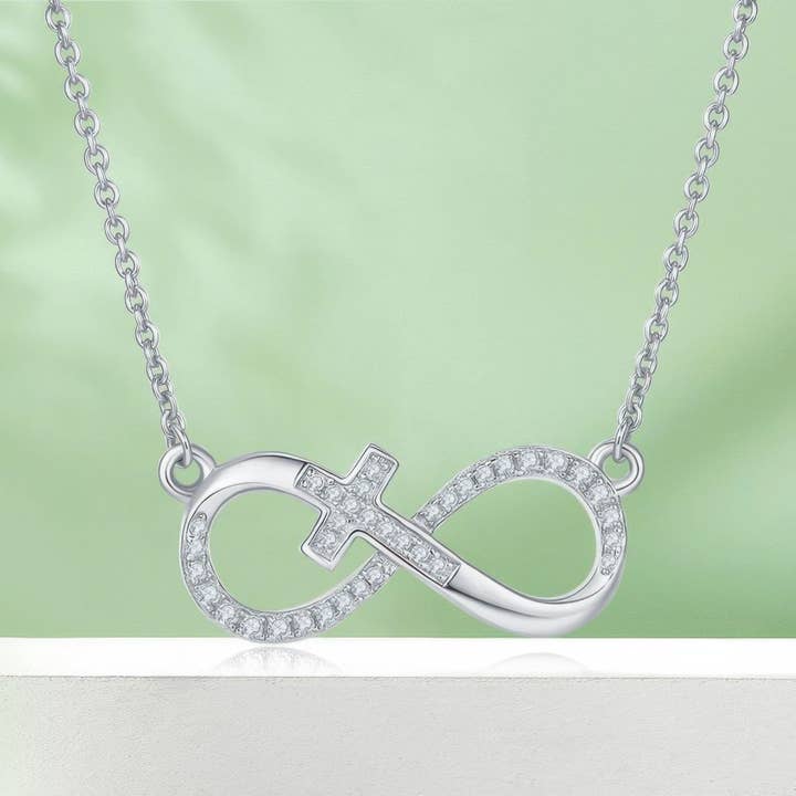 925 Silver Cross Infinity Moissanite Necklace | Dainty Heart Pendant Chain for Women for wholesale by Sparkile