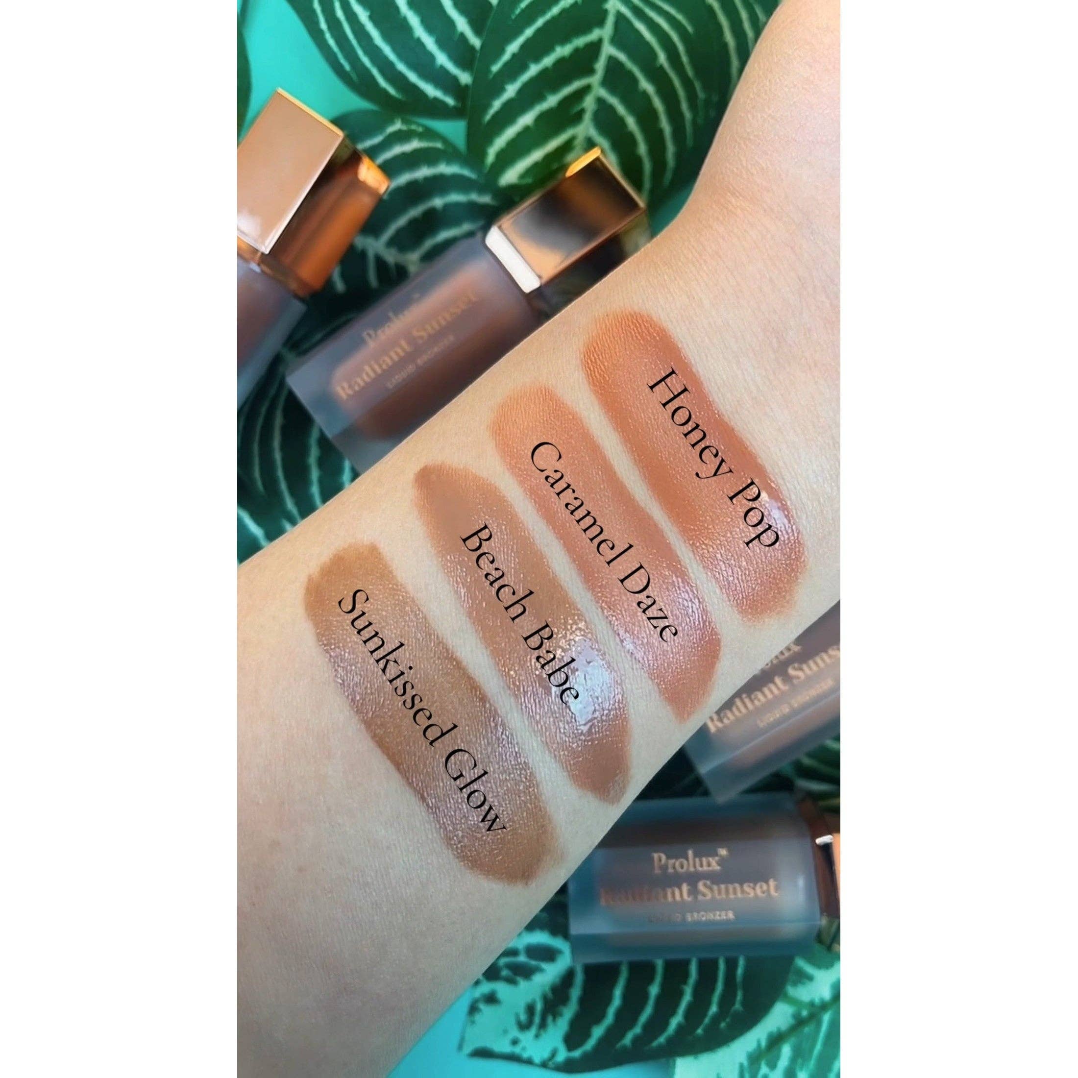 Strandschönheit + Honigpop + Karamelltraum + sonnengeküsster Glanz Radiant Sunset Flüssiger Bronzer für strahlenden Teint für den Großhandel auf Faire3