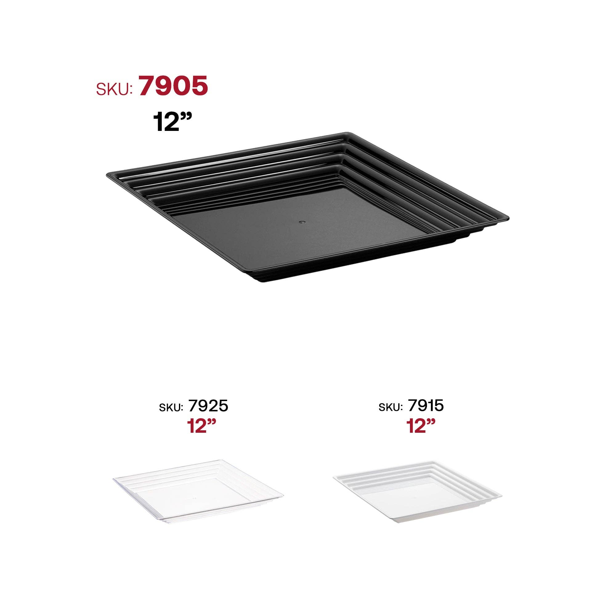 Smarty had a Party - Wholesale Dienblad - Zwarte vierkante plastic serveerschalen 12" x 12" - 3 stuks6