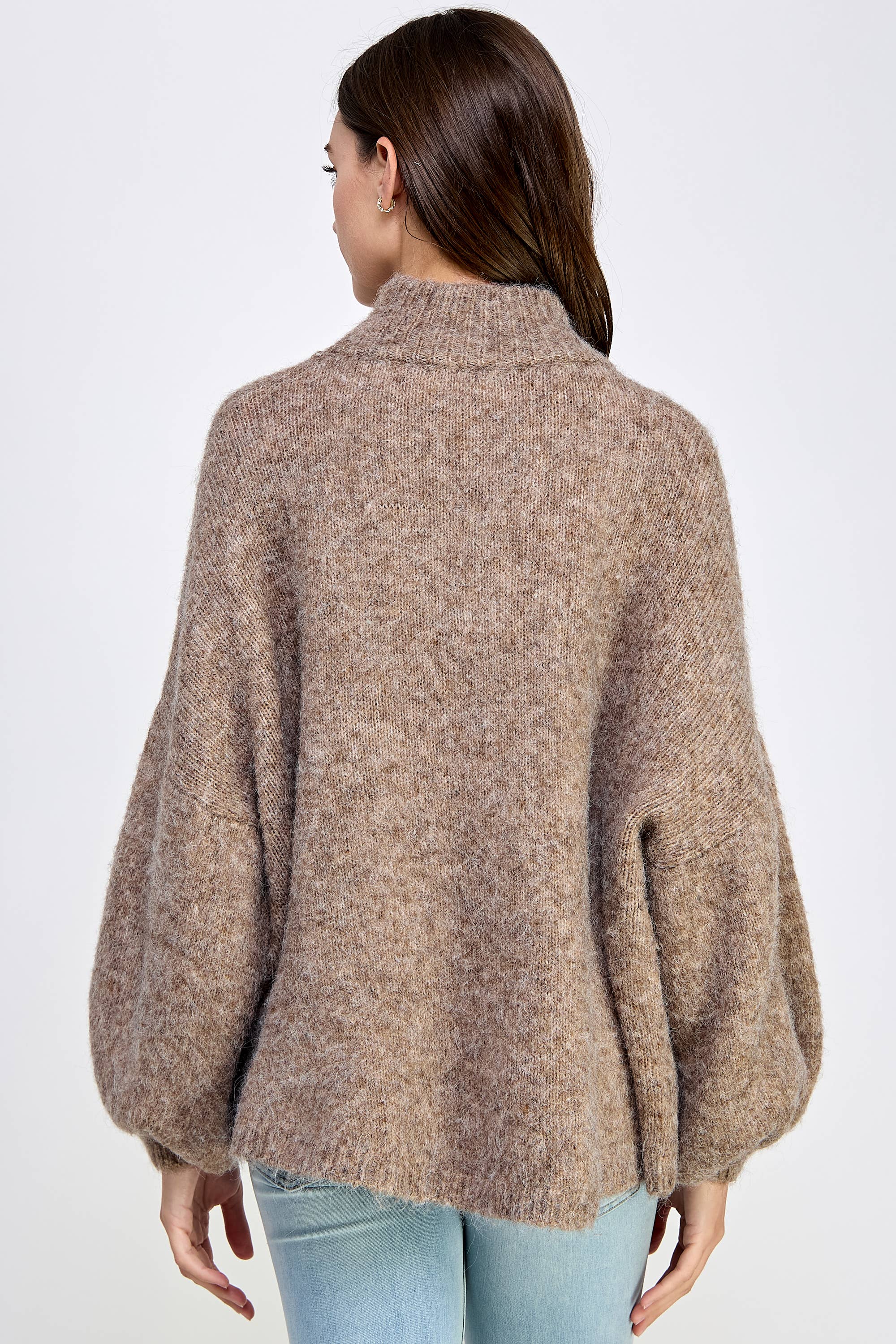 Million Colors - Wholesale Knit Sweater - Women's - Eloise Sweater Mock Neck High Low Hem Balloon Sleeves6