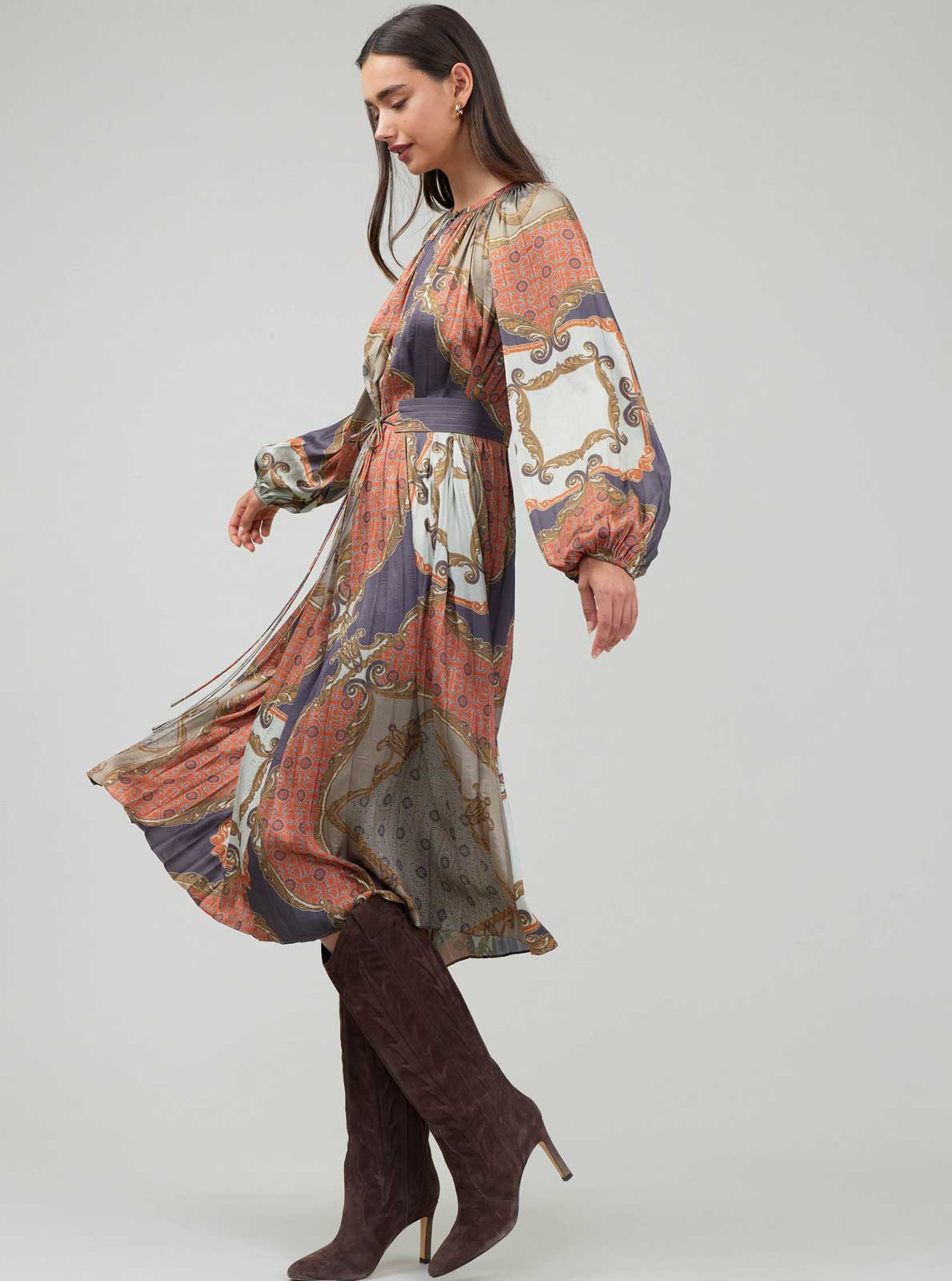 Current Air - Vente Robe – femme - Robe midi à foulard chaîne Héritage1