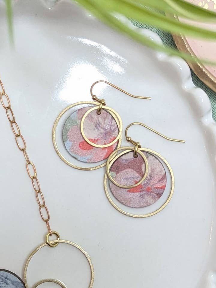 Summer Floral - Brass Circle Earrings for wholesale by Hello Lovely Cork Co.