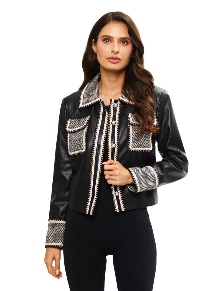 Adore - Wholesale Leather Jacket - Women's - N924-B - Vegan Leather Cropped Jacket