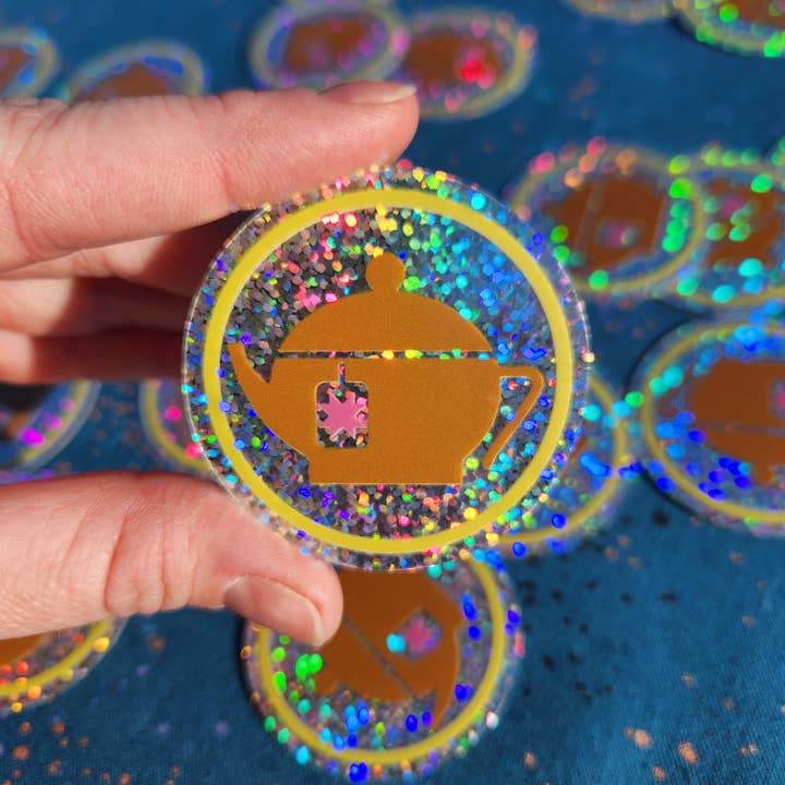 Copper Kettle | 2" Round Glitter Quilt Star Sticker for wholesale by Copper Kettle Quilt Company