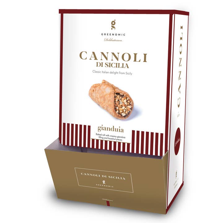 Greenomic Delikatessen GmbH Co. KG - Wholesale Chocolate Covered Sweets - CANNOLI DI SICILIA GIANDUIA DISPLAY 56 PCS