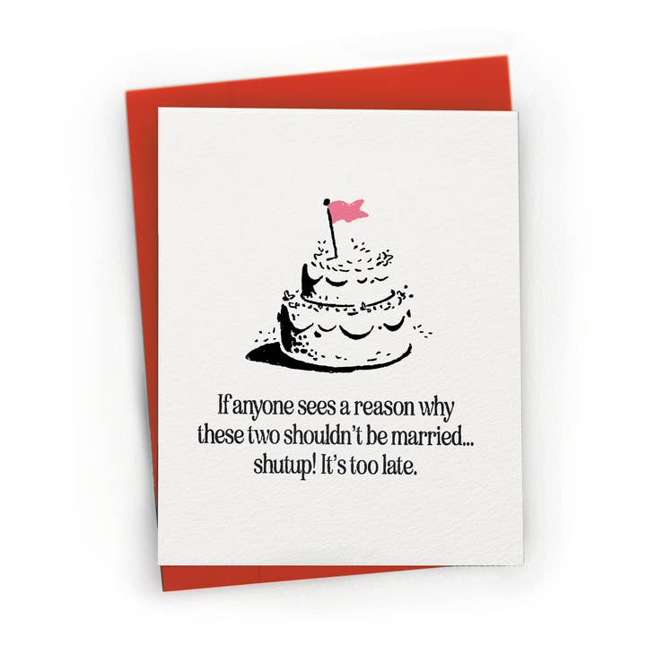 Snarky Wedding Cake Joke - A2 Marriage Greeting Card for wholesale by Petty Paper Studio