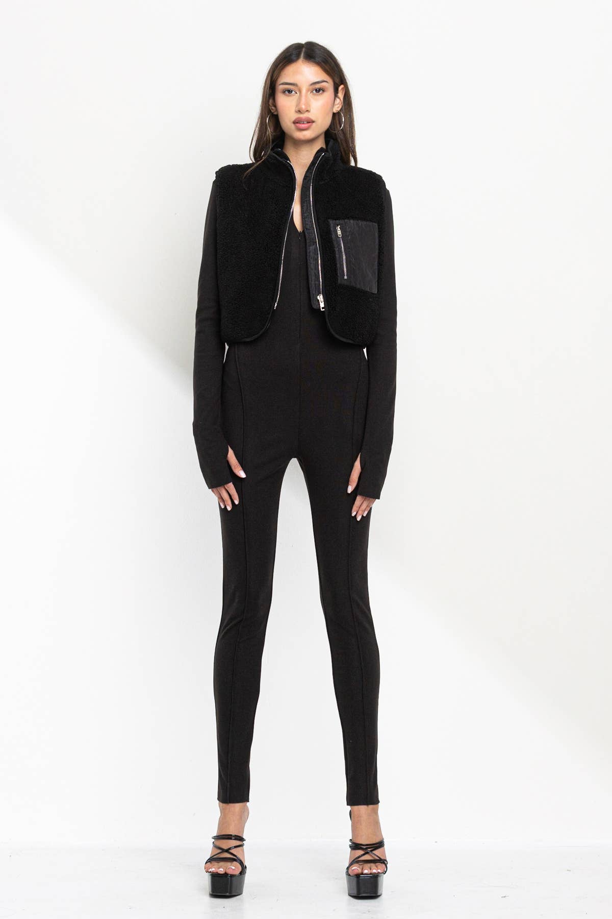 No Vacancy - Wholesale Outerwear Vest - Women's - Boucle cropped high neck vest5