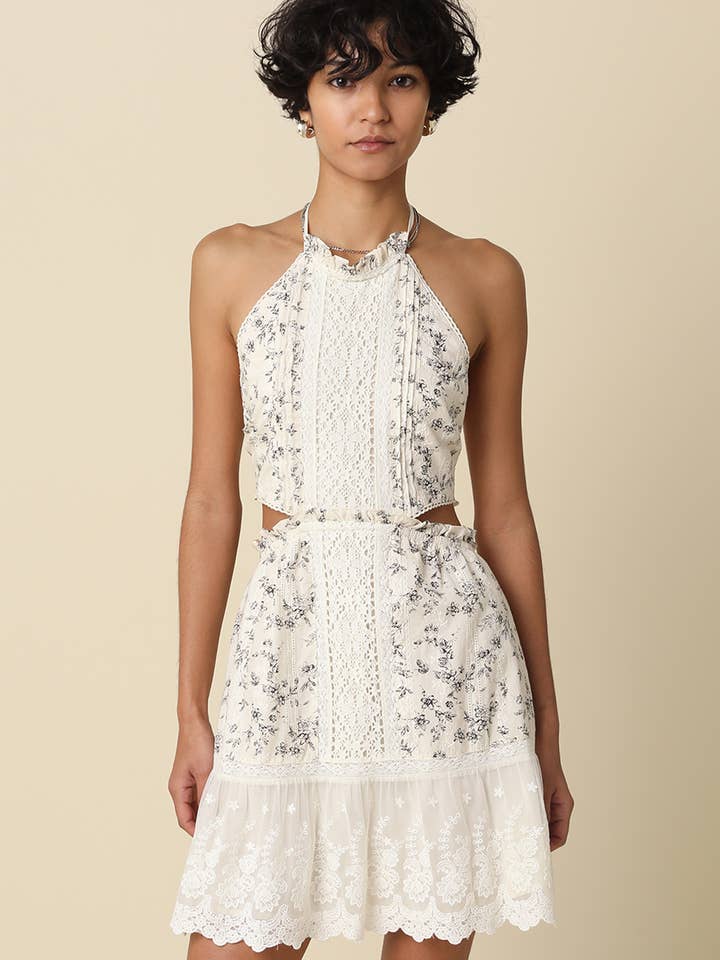 Vestido Mini Halter Bordado Elara para venta al por mayor de Olivaceous