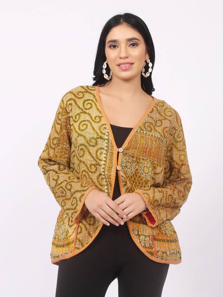 Women Vintage kantha Cardigan Top jacket With Pocket Mix Lot for wholesale by Wevez