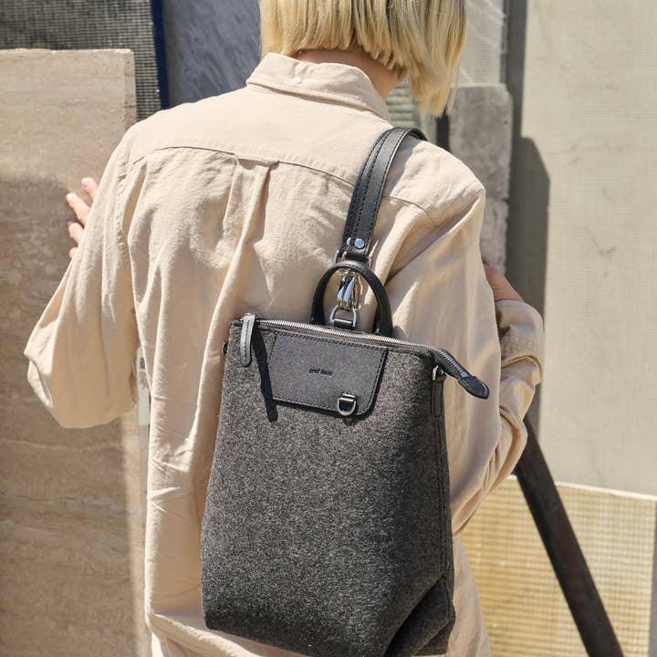 Bedford Merino Wool Midi Backpack in Charcoal for wholesale on Faire