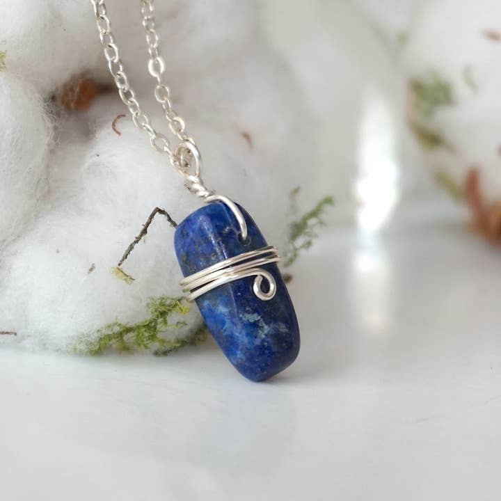 Lapis Lazuli Charm Blue Necklace, December Crystal for wholesale by Raw Stone Elegance