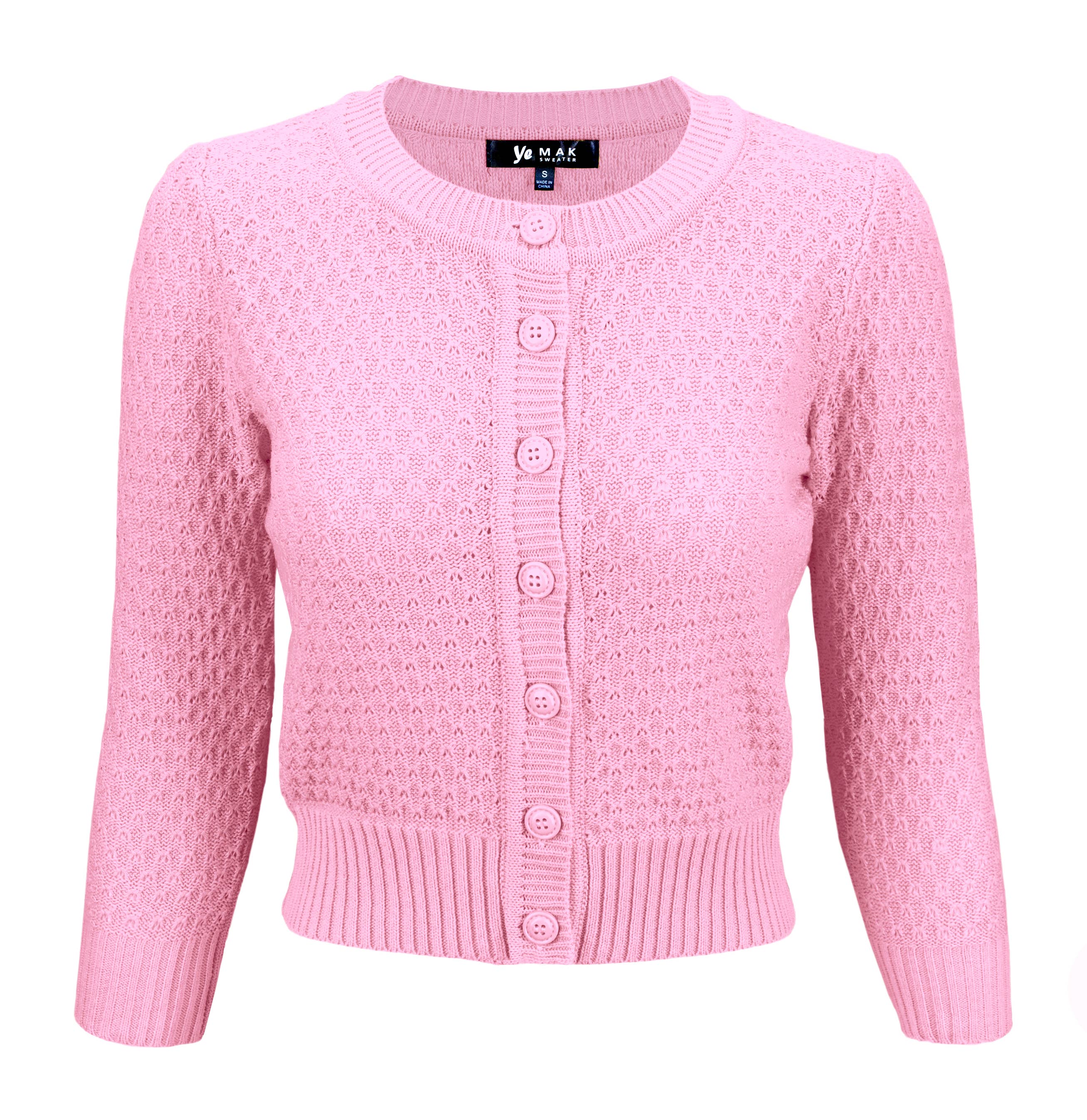 Mak – Engroshandel Cardigan - Dame – Mak 3/4-ærmet kort strikket cardigan med rund hals MK351489