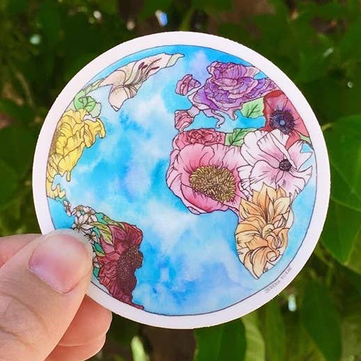 Autocollant en vinyle One Earth pour la vente par Cactus Clouds Art