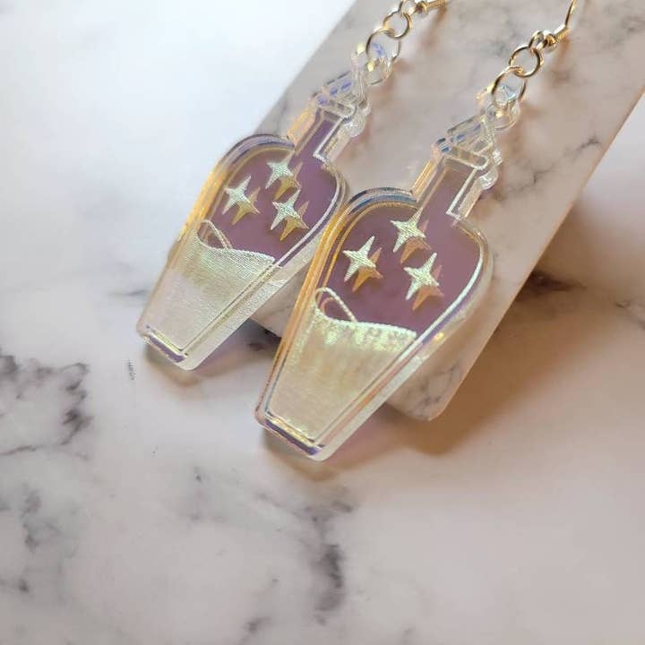 Fallen Pine Studio - Wholesale Dangle Earrings - Iridescent Starry Potion Bottles
