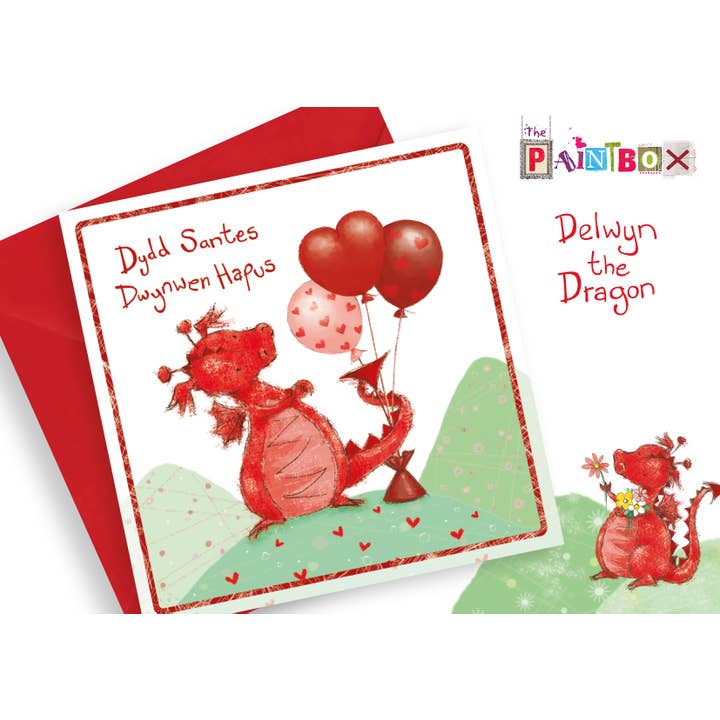 Feliz Dia de Santa Dwynwen, Com amor, Delwyn o Dragão Cartão Galês x6 por atacado de The Paintbox