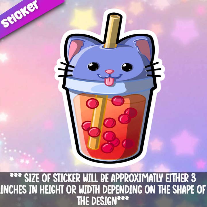 Boba-Cat klistermärke för wholesale av Mega Kawaii Cuties