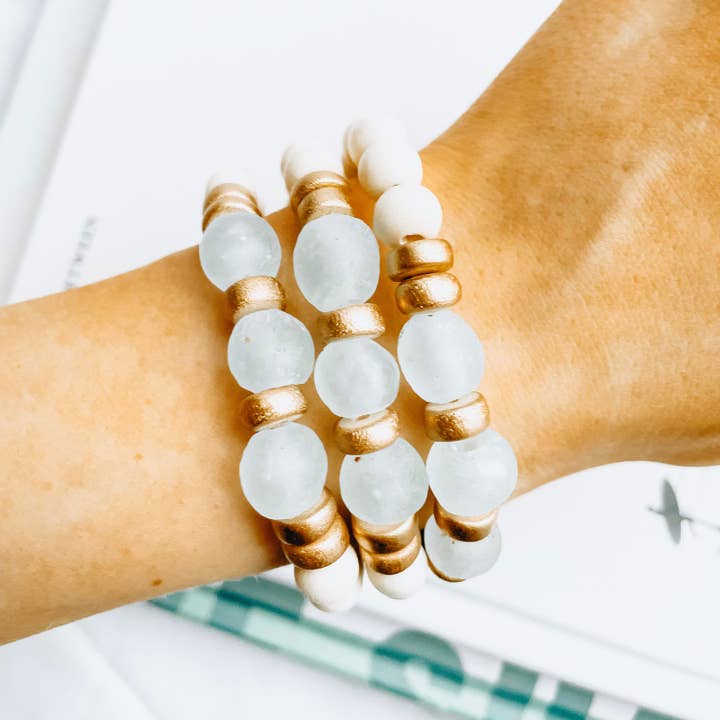 Forever Faye - Wholesale Beaded Bracelet - Blue Recycled Sea Glass Bracelet