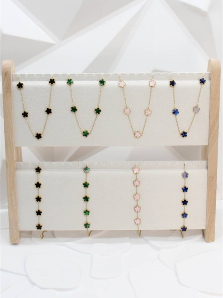 Wood and Ecru Fabric Jewelry Display – Double Level for wholesale by BELLISSIMA BIJOUX