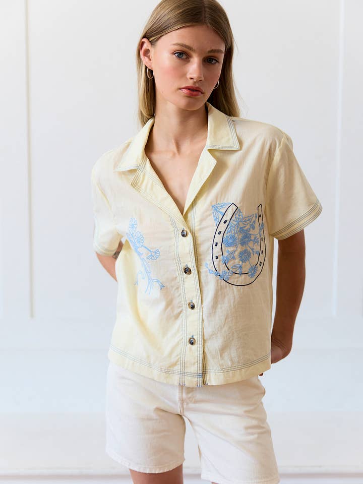 Embroidered Floral & Ribbon Collared Blouse - RT1266 for wholesale by RAISONNEL