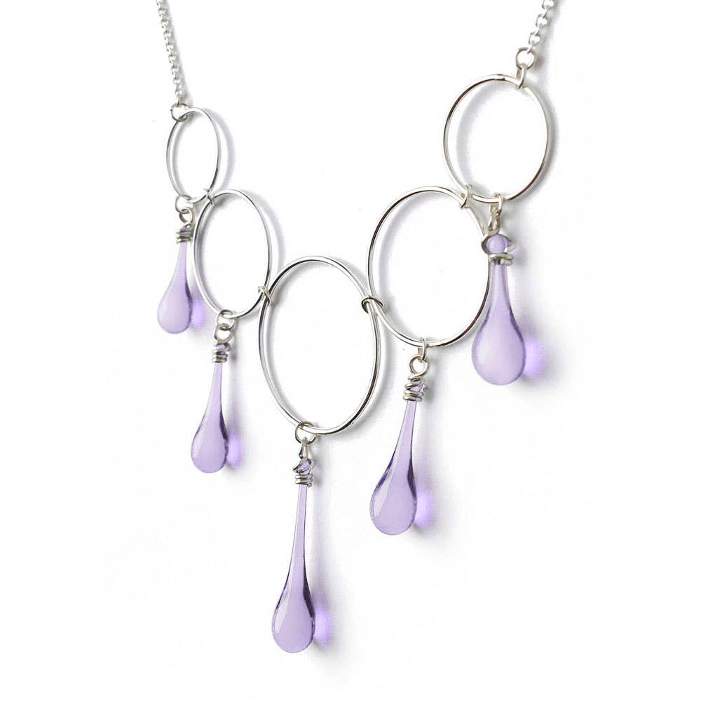 Sundrop Jewelry - Wholesale Pendant/Charm Necklace - Cassiopeia Necklace with Glass Teardrops and Silver Circles13