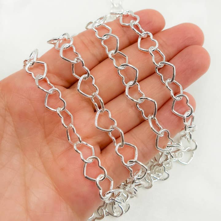 1408SS. Corrente de Coração Liso em Prata de Lei por atacado de Jewels & Chains