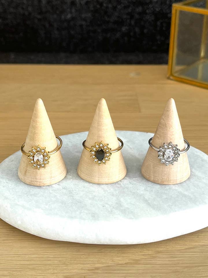 Ring van roestvrij staal met strass, ovale vorm voor wholesale door Innaya