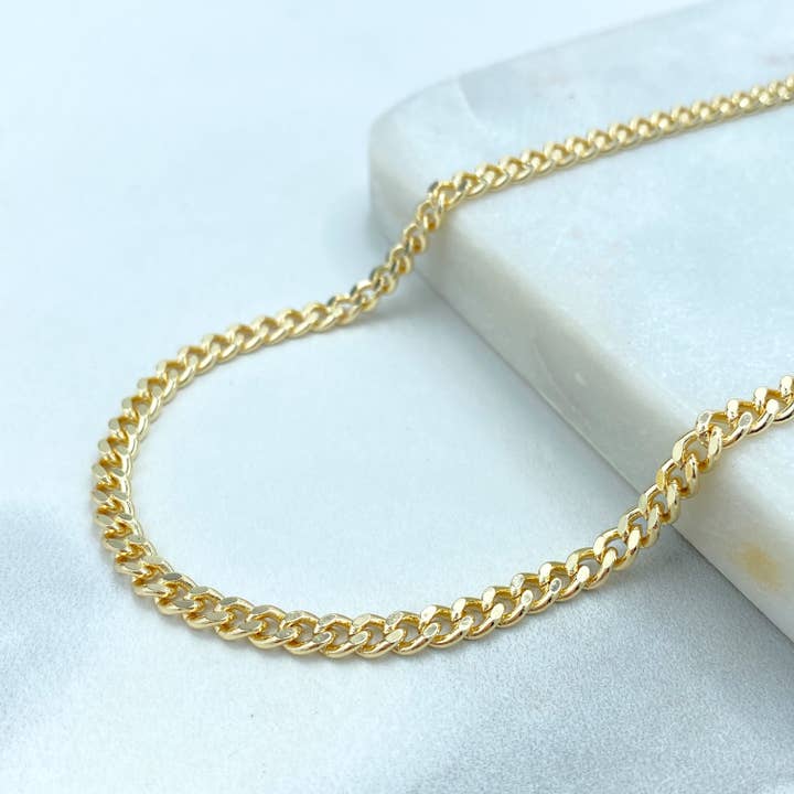 Luxus Accessories - Wholesale Link & chain bracelet - 18k Gold Filled 4mm Flat & Polished Curb Link Chain or Bracelet or Anklet, Cuban Link Chain in various lengths7