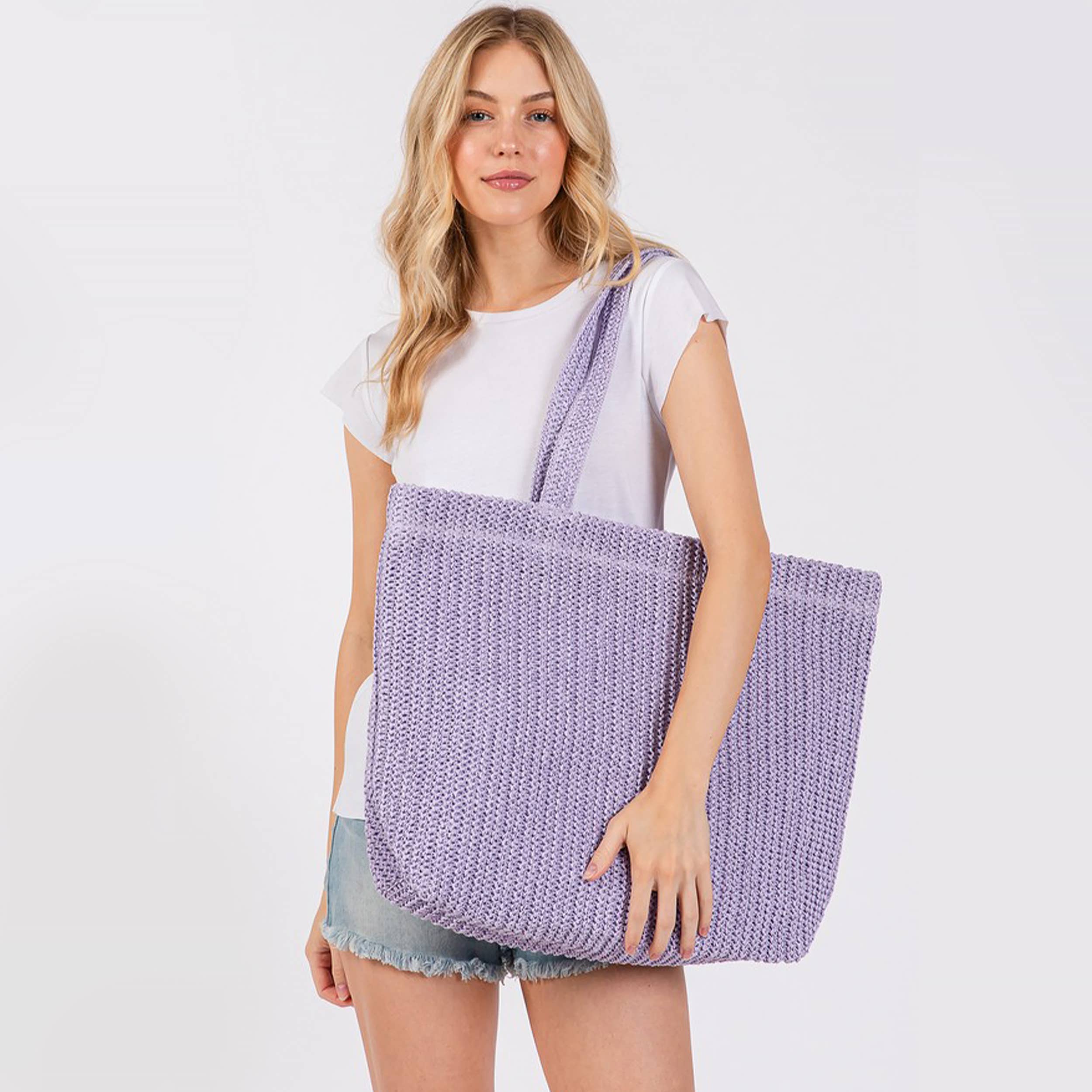 Hana - Wholesale Tote Bag - Women's - Solid Color Crochet Summer Straw Tote Bag39