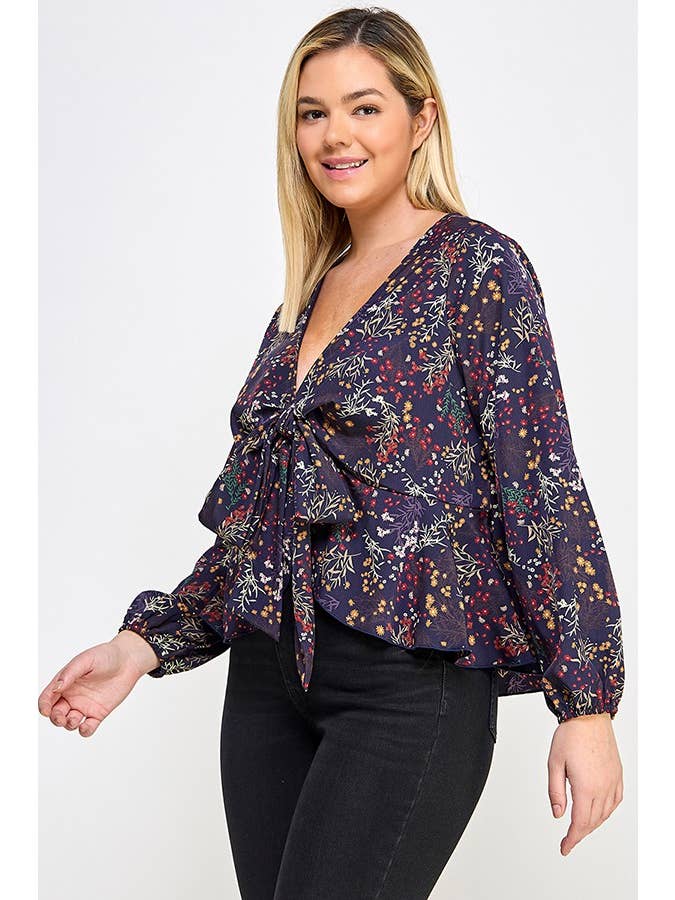 Haute Fox Plus Size & Contemporary – wholesale Blus - Dam – Plus Size Blommönster Front Slips Top JK18498-T12