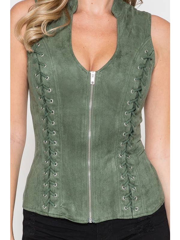 Lydia USA - Wholesale Blouse - Women's - Front Lace Up Back Cut Out Detail Suede Plus Top7