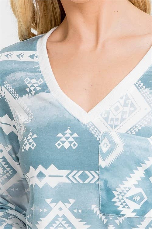 Avery - Vente Tunique – femme - HAUT À MANCHES LONGUES IMPRIMÉ AZTÈQUE AV1078-MOLLY2