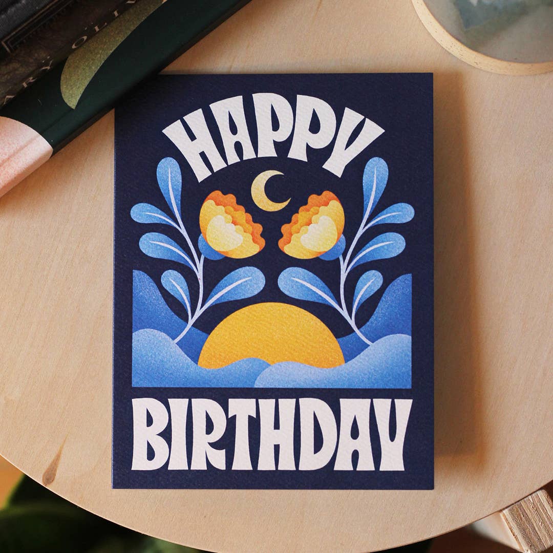 Julie Solvstrom Illustration - Wholesale Birthday Card - Happy Birthday Greeting Card | Blue Moon Card | Sunrise3