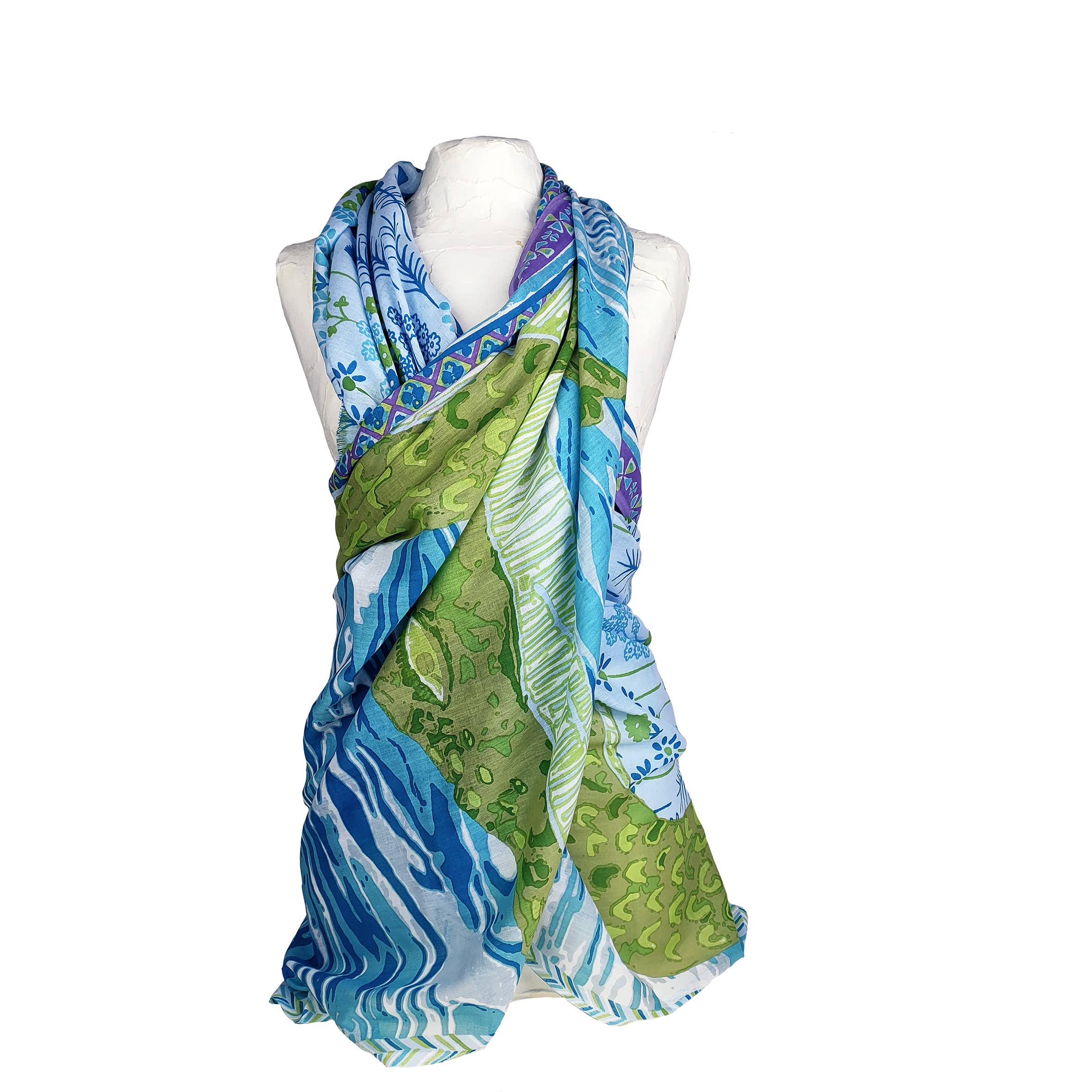 Supplement D'AM - Wholesale Scarf - Women's - Crocodile, flowers, and pastel water patterned cotton pareo stole5