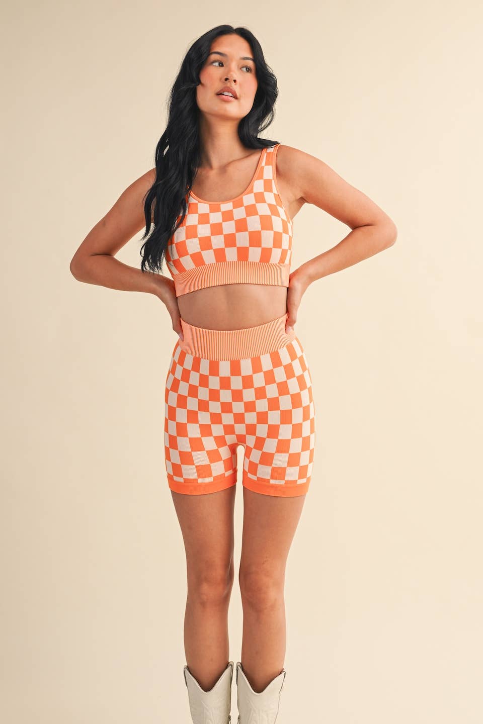 KIMBERLY C - Wholesale Activewear Set - Women's - Checkmate Cropped Two Piece Set93
