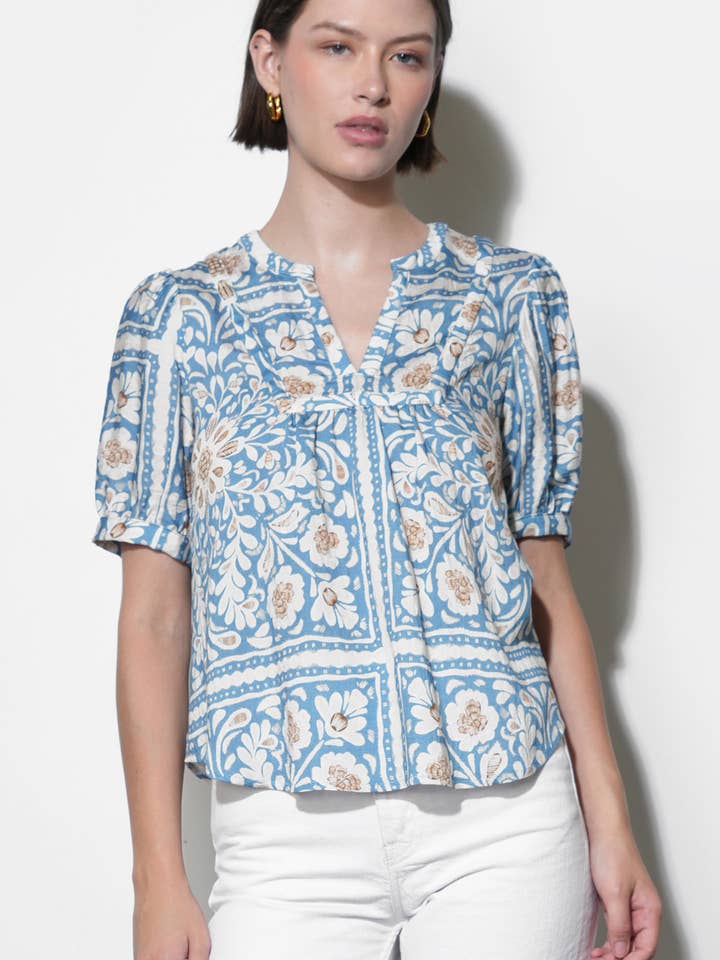 Charlotte Split Neck Top med Albueærmer for engroshandel hos Greylin