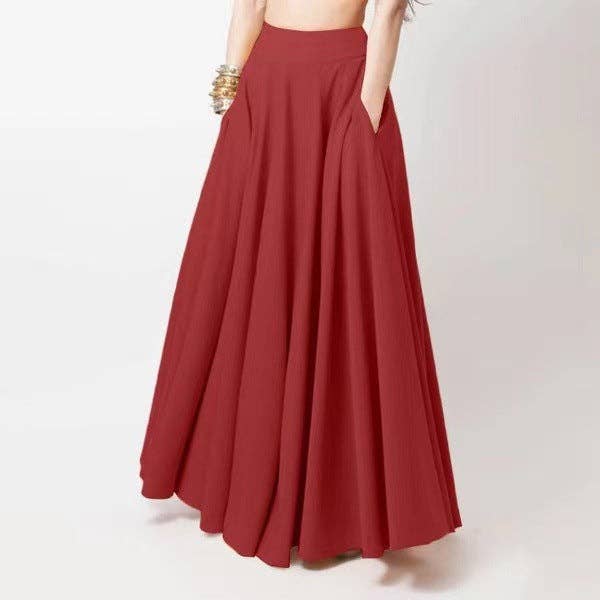 SALINA TRADING INC - Wholesale Skirt - Women's - Women Casual Solid Color Loose Pleated Long Skirt1