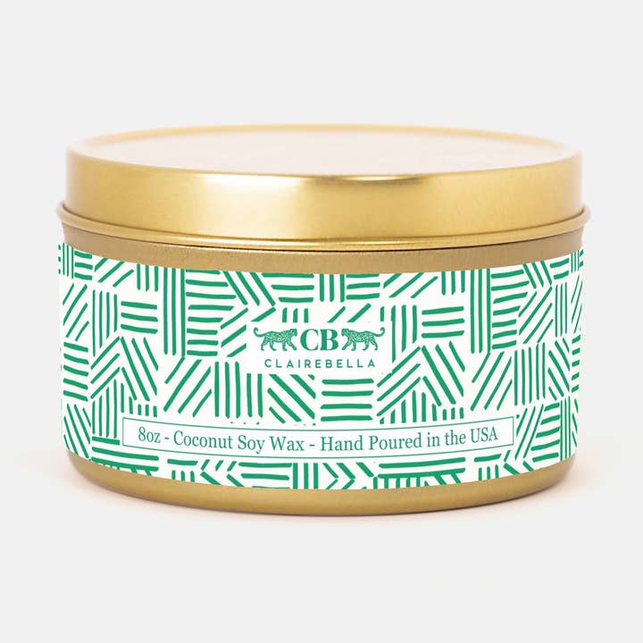 Vela Perfumada de Vacaciones | Raya Moderna Abeto Fraser | Vela en Lata para venta al por mayor de Clairebella Personalized Gifts & Pillows