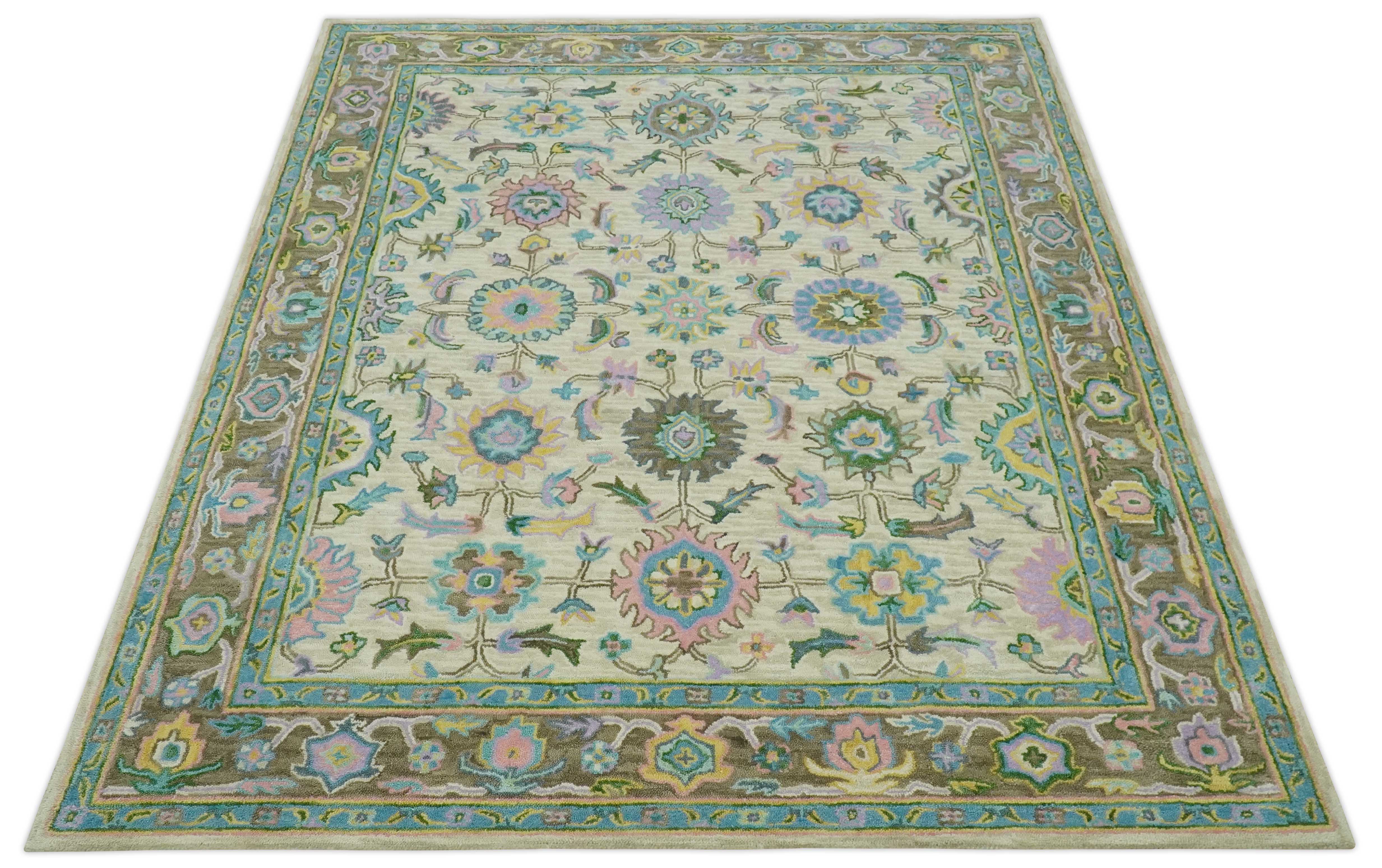 The Rug Decor, Inc. – Großhandel Teppichvorleger – Maßgefertigter beige, blau und lila traditioneller handgetufteter Wollteppich mit Blumenmuster9