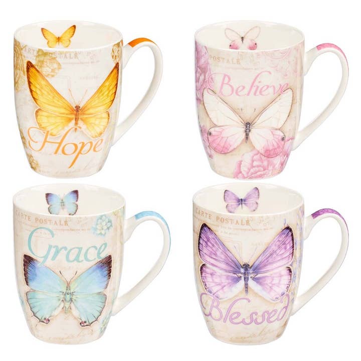 Ensemble de tasses, 4 pièces, papillons pour la vente par Christian Art Gifts