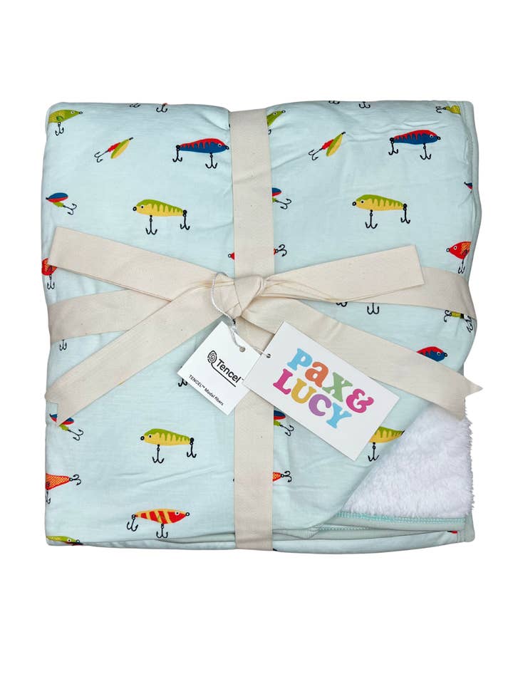 Gone Fishing Plush Blanket for wholesale by Pax & Lucy