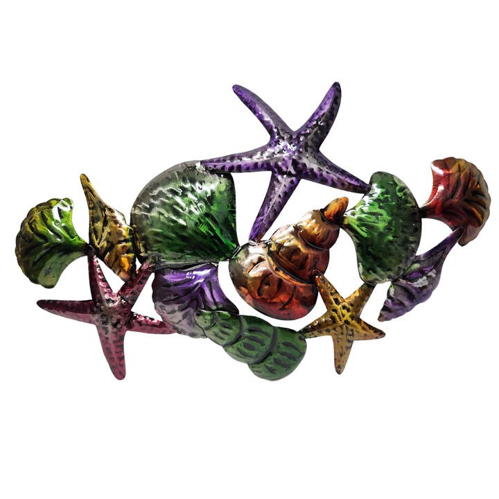 White Elephant - Wholesale Wall Accent - HUGE BEAUTIFUL UNIQUE SEA OCEAN SHELLS STAR FISH CONCH METAL