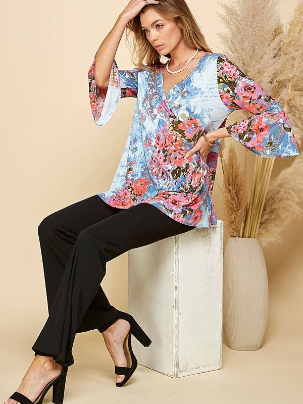 Shopin LA - Wholesale Tunic - Women's - SPT5198 - WOMEN FLORAL PRINT 3/4 SLEEVE TUNIC TOP4
